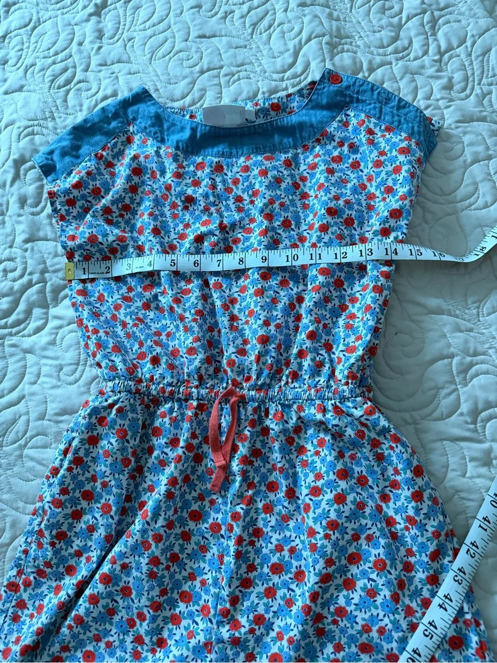 Mini Boden Girls' Floral Blue and Red Romper Size 11-12